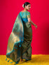 Teal Jaal Banarasi Silk Saree with Blouse Fabric
